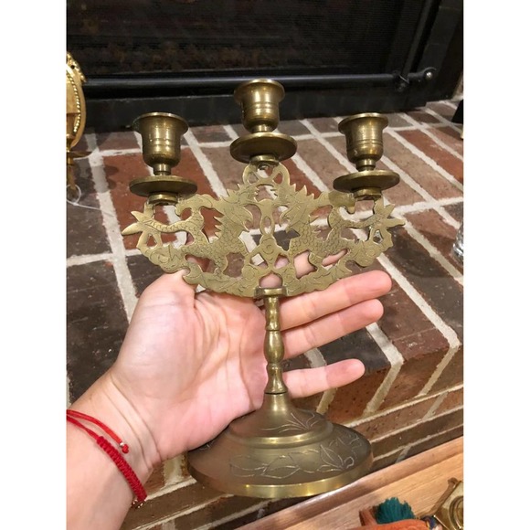 Vintage gold ornate brass candelabra for 3 candlestick holders 8 inches tall - Picture 6 of 9